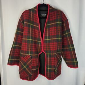 Vintage 100% Wool Plaid Open Cape Coat Oversized Womens Small Poncho Classic